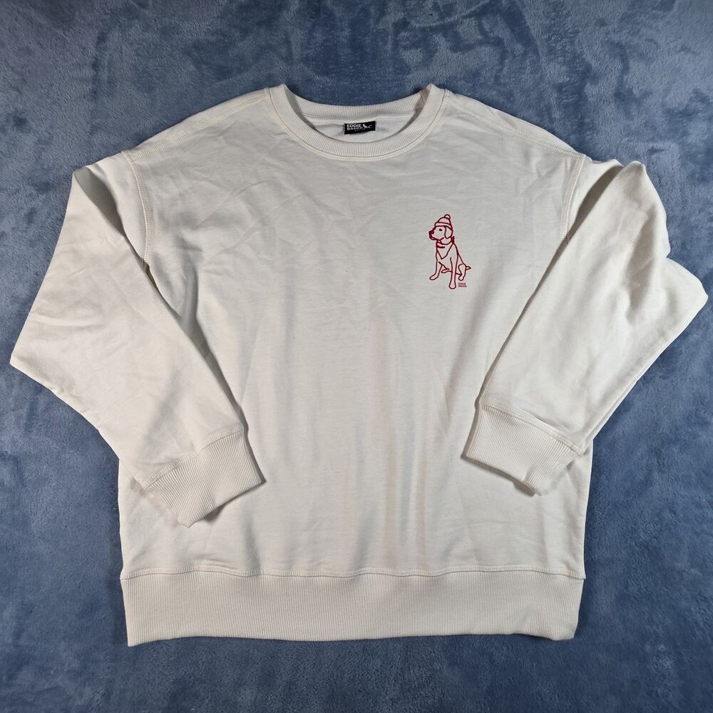 Eddie Bauer Women’s Medium Cream Dog Embroidered Crewneck Sweatshirt Winter